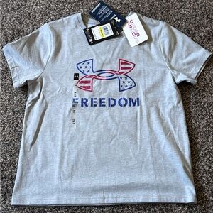Under Armour Gray Freedom Tee with Red and Blue Graphic